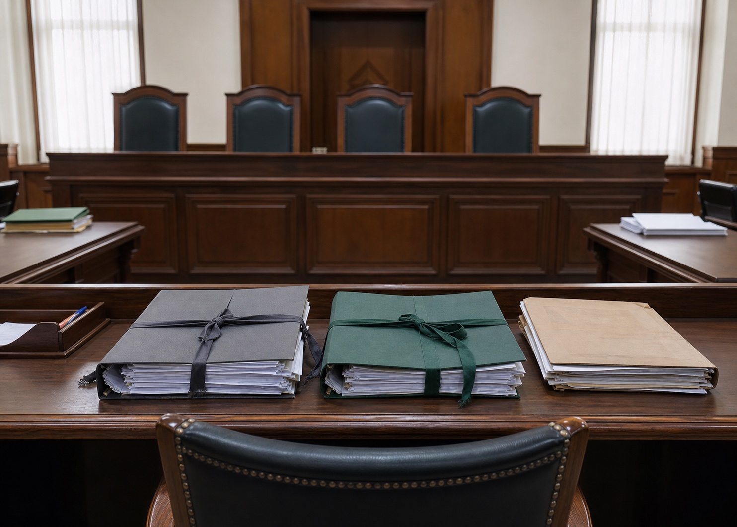 Separate federal and Punjab service-appeal files facing an administrative tribunal bench in Lahore, representing civil-service litigation.